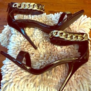 Black Patent and Gold Chain Heels